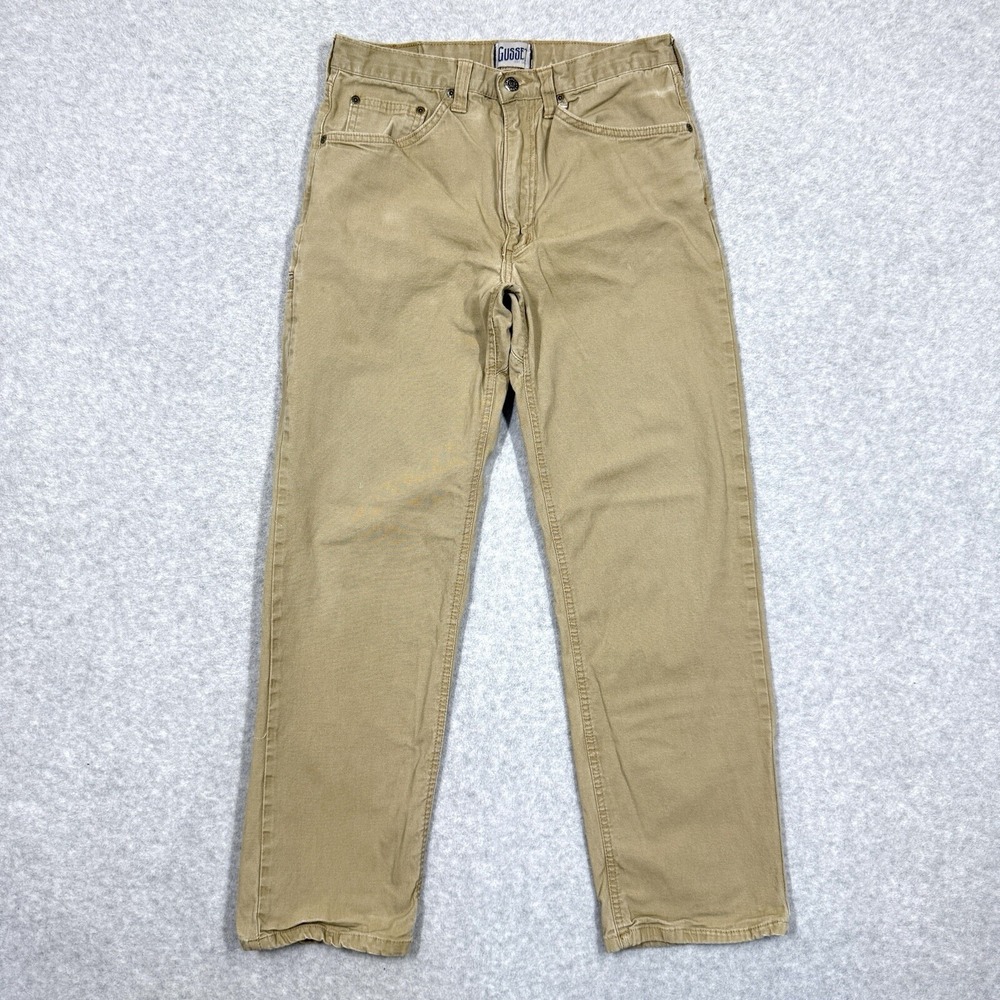 Diamond Gusset Pants Men 31x30 Stretch Canvas Six Pocket Beige Workwear Straight